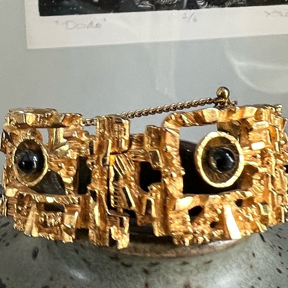Vintage Rare Brutalist Bracelet Robert Larin 1960s Modernist Gold Plated Pewter - Picture 8 of 14